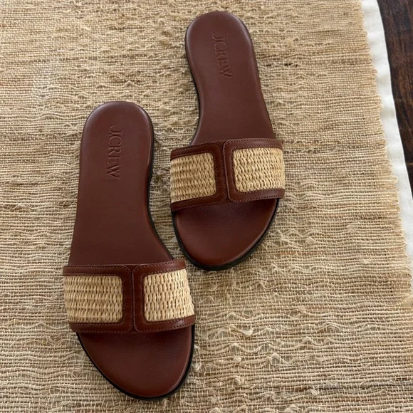 Jcrew Georgina Brown Raffia Slide Sandals - Women - Picture 2 of 6